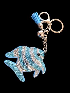Sparkling Blue Fish Bag Charm Keychain with Tassel